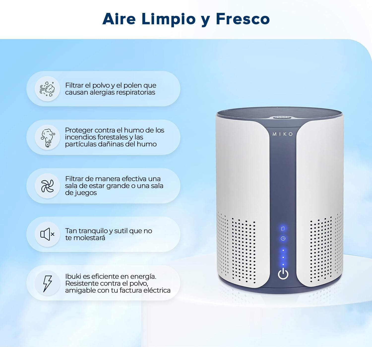 MIKO Purificador de aire Home HEPA cubre 925 pies cuadrados, 3 velocidades de ventilador, temporizador incorporado, 150 CADR, modo de suspensión: True H13 HEPA elimina el 99,97% partículas de polvo.
