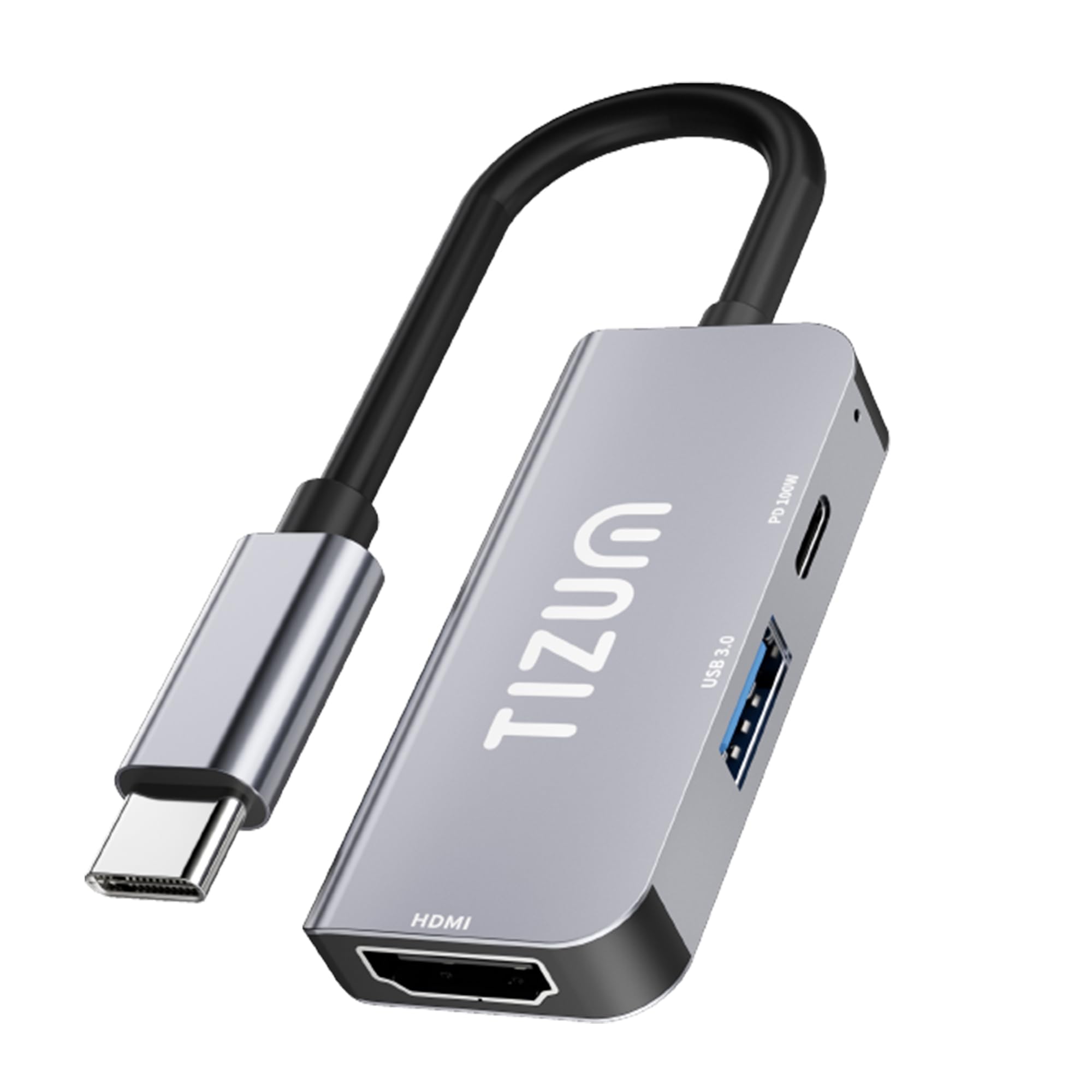Tizum Type C to HDMI Adapter (3-in-1), Multiport USB C Hub with 4K@60Hz, 100W PD Charging & 5Gbps USB 3.0 Port for MacBook, Laptop, iPad, Dell XPS, Chromebook & Other Type C Devices