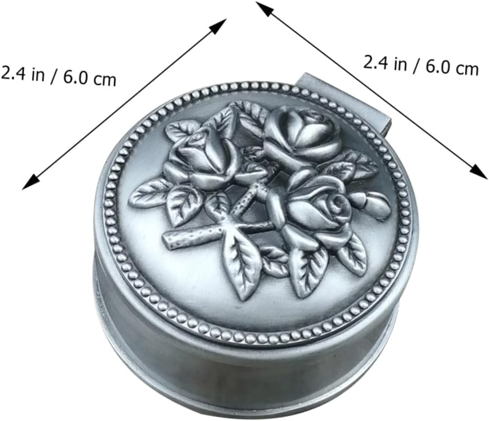 Hemobllo Vintage Jewelry Box 3pcs Metal Cloth Rings Storage Case Silver image 2