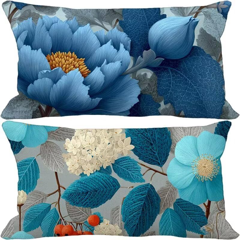 Coussin canapé turquoise 50x80 motif fleur imperméable pour déco été