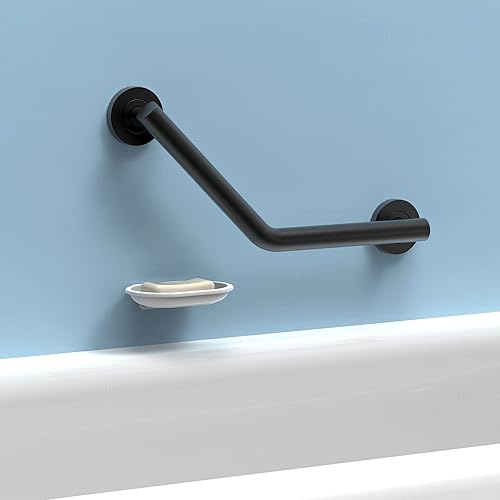 Miniatura 2 de Barra de agarre compatible con ADA, soporte de peso de 500 libras para seguridad en el baño (ángulo de 16 pulgadas, negro mate)