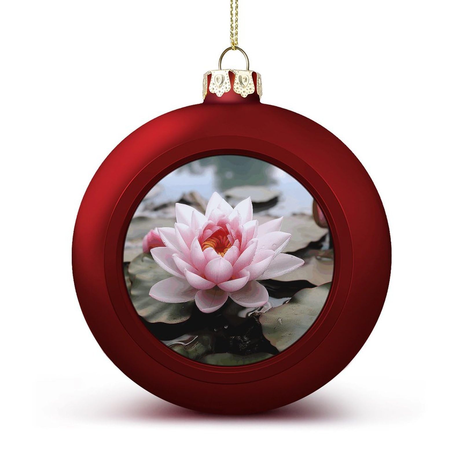 Boule de Noël incassable décorative motif fleur de lotus rose finition prestige