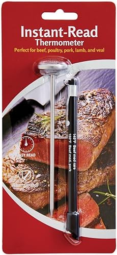 Miniatura 6 de HIC Kitchen Termómetro de carne de lectura instantánea para asar, cara inastillable, acero inoxidable, cubierta protectora y tabla de temperatura