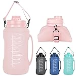 Collapsible Water Bottles, 2L/64OZ travel water bottle Bottle with Straw, Half Gallon Large Water Bottle for Travel Outdoor Sports Runing Fitness Yoga (Upgraded pink)