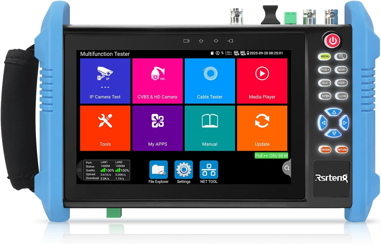 Rsrteng CCTV Camera Tester, 8K 32MP IP Camera Tester with POE++ Max 90W 8MP CVI TVI AHD SDI CVBS Camera Tester 7inch IPS Touch Screen CCTV Tester Support SFP, WiFi HD IPC Tester IPC-9800ADHS Pro