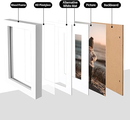 Vista 373 de KINLINK Marco de fotos A4 natural, de madera maciza con plexiglás acrílico para fotos A5 con paspartú o A4 sin paspartú, marco de fotos para mesa