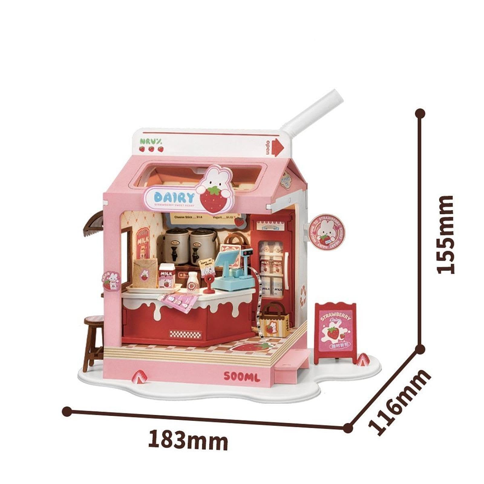 DIY Casa delle Bambole Miniatura Modellino Fai da Legno Artigianale Blocco Costruzione Accessori Casa Bambola Ornamento Desktop, Latticini
