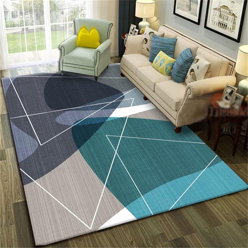 Tapis de salon lavable et doux 200x300cm bleu au style minimaliste