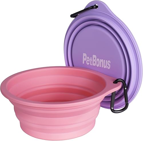 Miniatura 7 de PetBonus Paquete de 2 cuencos plegables de silicona para perros, sin BPA, aptos para lavavajillas, portátil, plegable, expandible, para viajes,