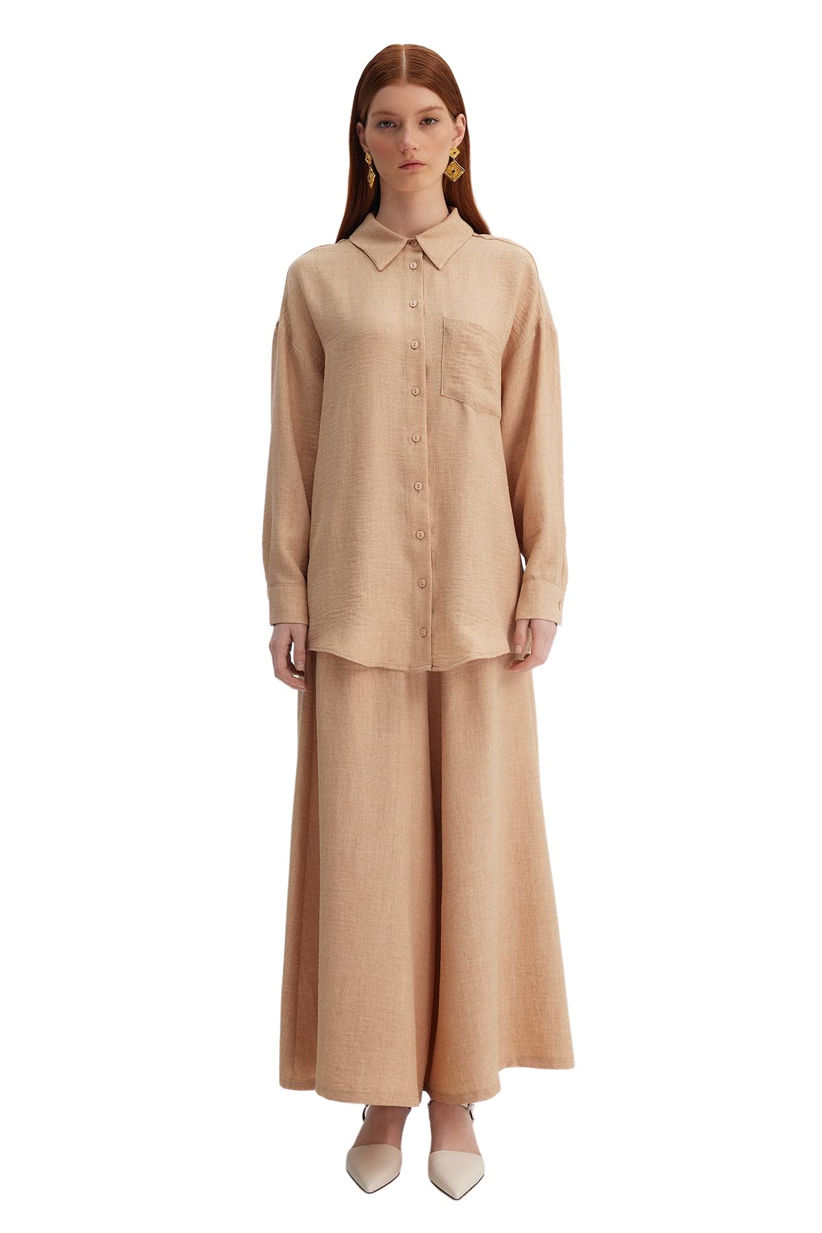 Trendyol Set Due Pezzi-Marrone-Regular Fit Camicia Donna