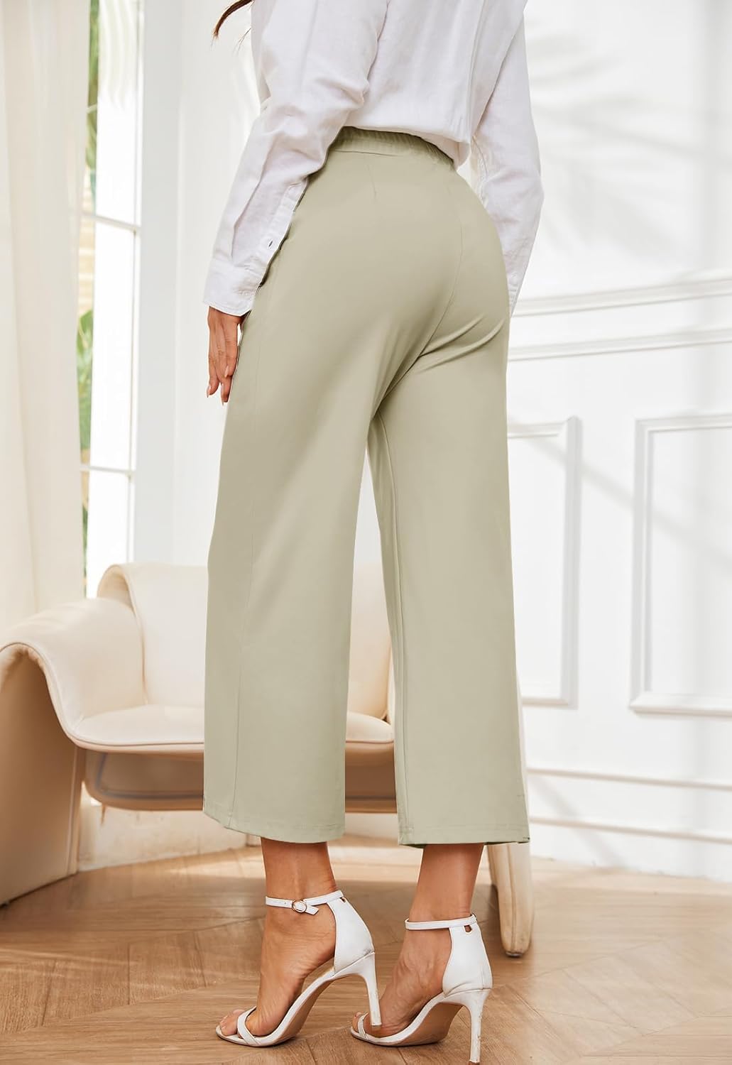 Women's Wide Leg Capri Pants Work Cropped Pants Casual Summer Capris High Waisted Crop Palazzo - Image 6