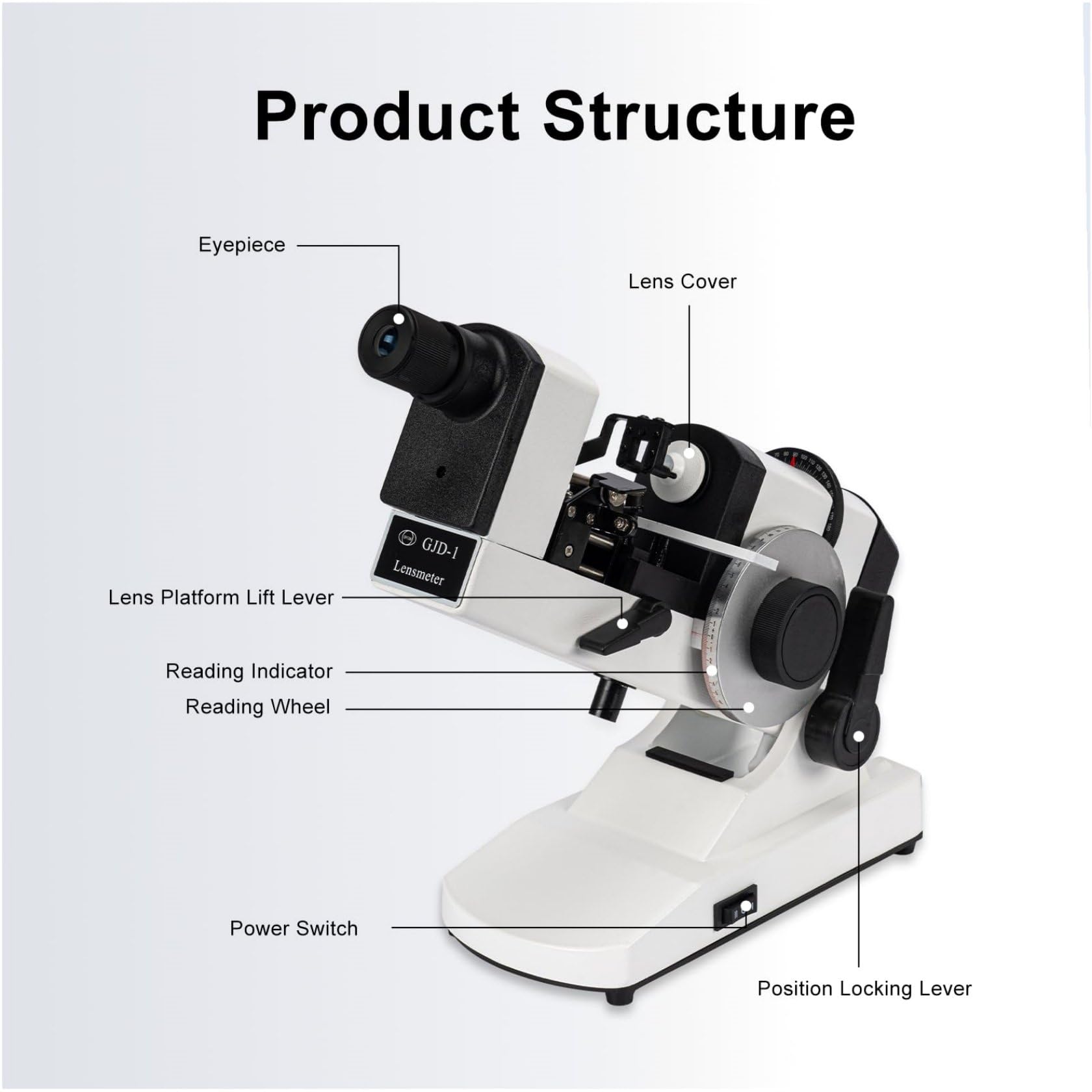 Focimeter - Máquina de lenómetro para instrumentos ópticos, dispositivo de prueba manual de lentes con tecnología DC/AC, rango de 16-86 mm para una medición precisa