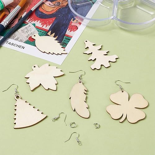 Miniatura 6 de Mega Pet juego de aretes de madera, 8 estilos, 80 piezas de pendientes de madera en blanco, 80 piezas de anillo de salto, 80 piezas de gancho para
