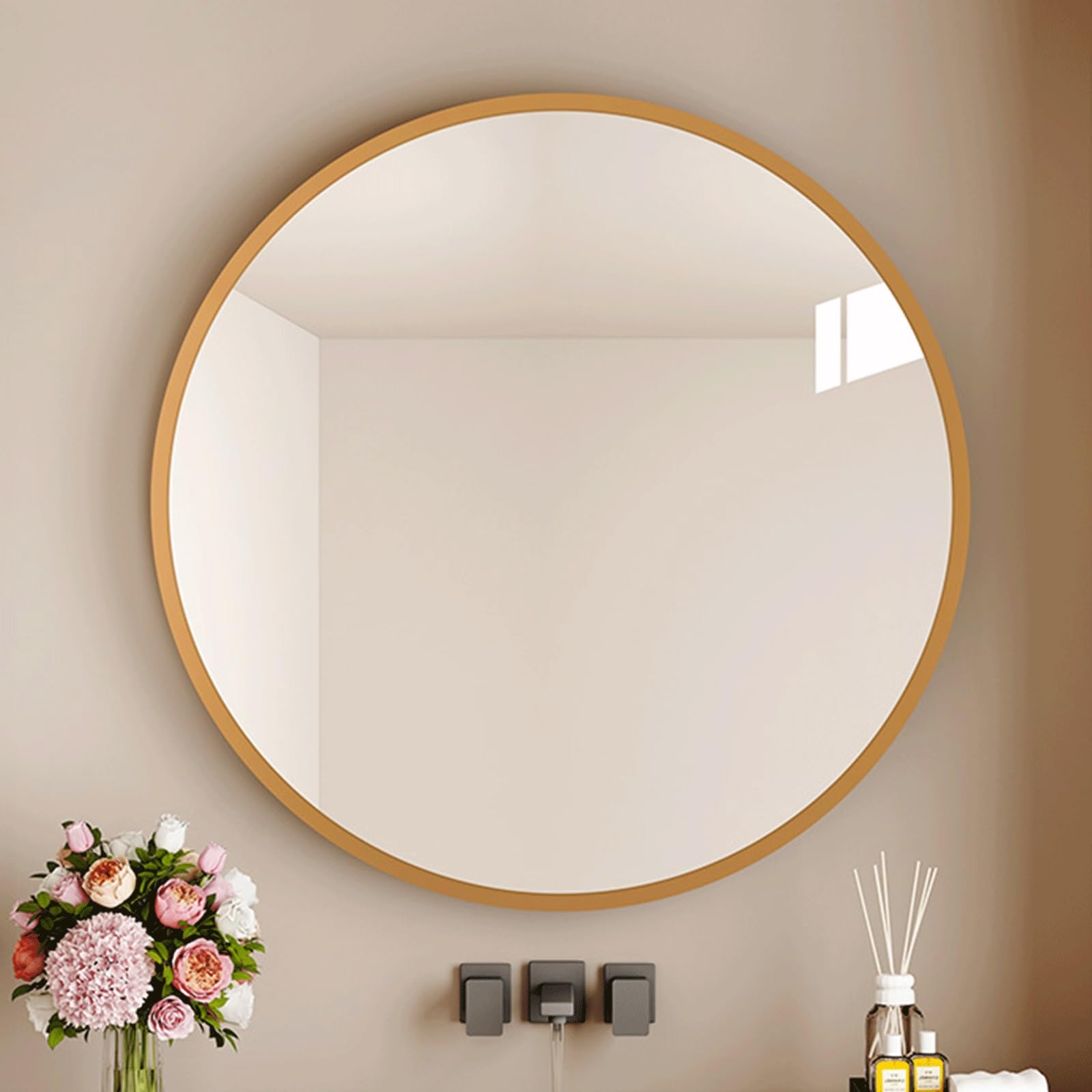 Miroir de salle de bain chic doré 50 cm pour créer une ambiance de grand hôtel