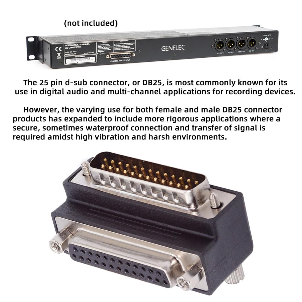 Cablecc DB25pin DSUB Parallel LPT AES/EBU DB Connector 90 Degree Down Angled Male Nut To Female Screw Extension Adapter - View #10