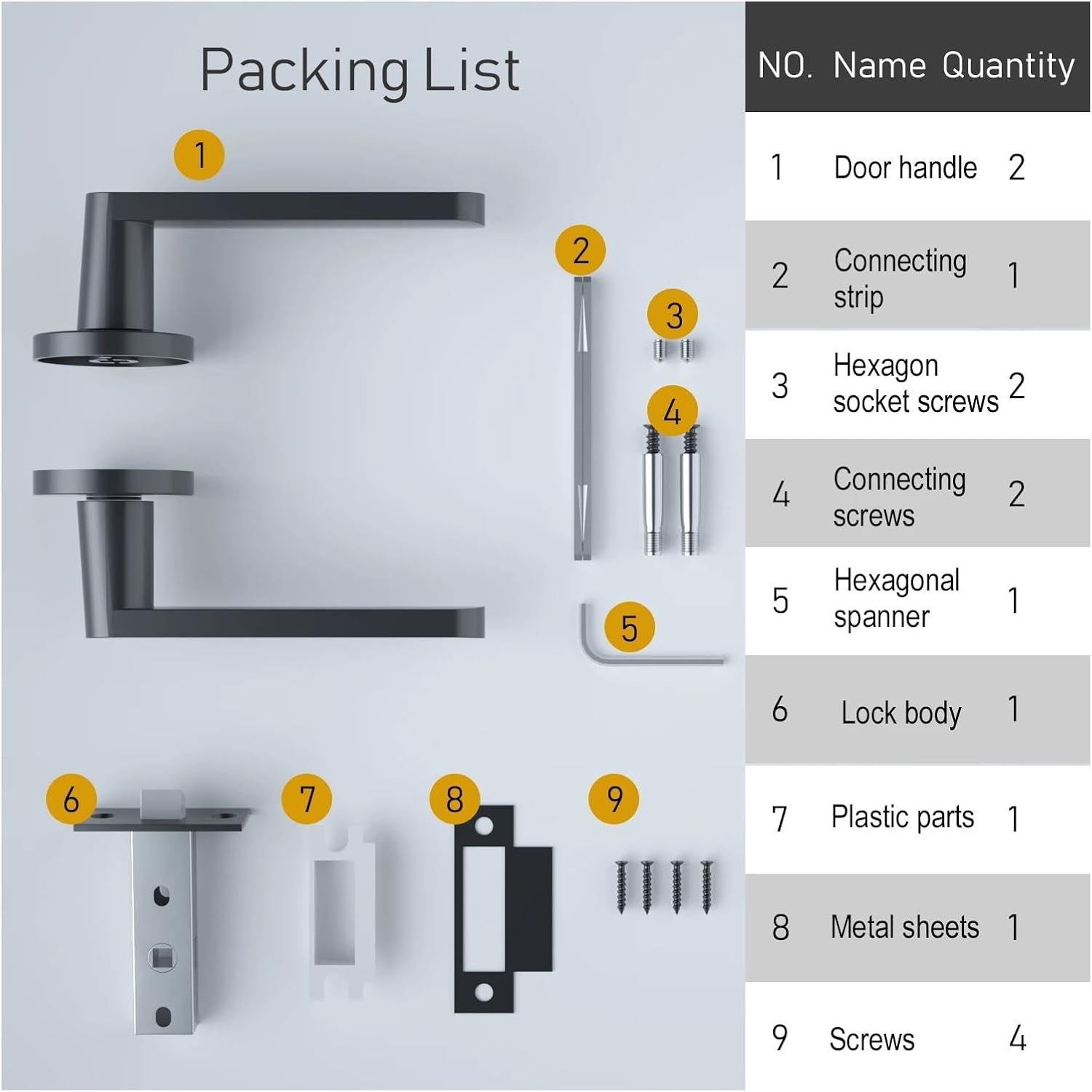 HRAB-232 Matte Black Mute Modern Aluminium Door Handle Lock Set for Interior Door