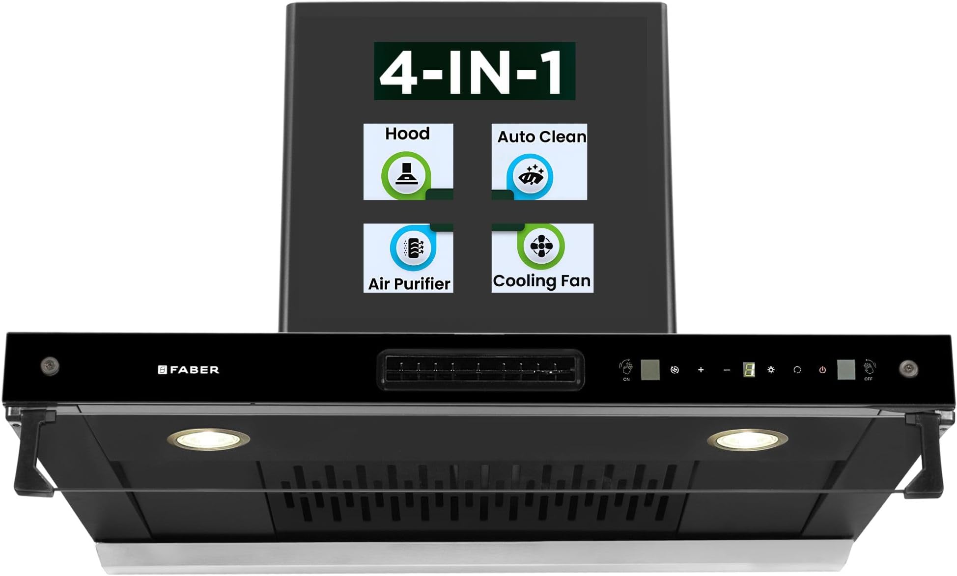 Faber 4in1 1325 m³/hr Filterless Autoclean 75cm Chimney|Air Purifier+Fan|Touch & Gesture Control|T-Shape|12Yr on Motor, 5Yr Comprehensive Warranty by Faber|HOOD AEROSTATION ELITE FL HC TC BK 75,Black