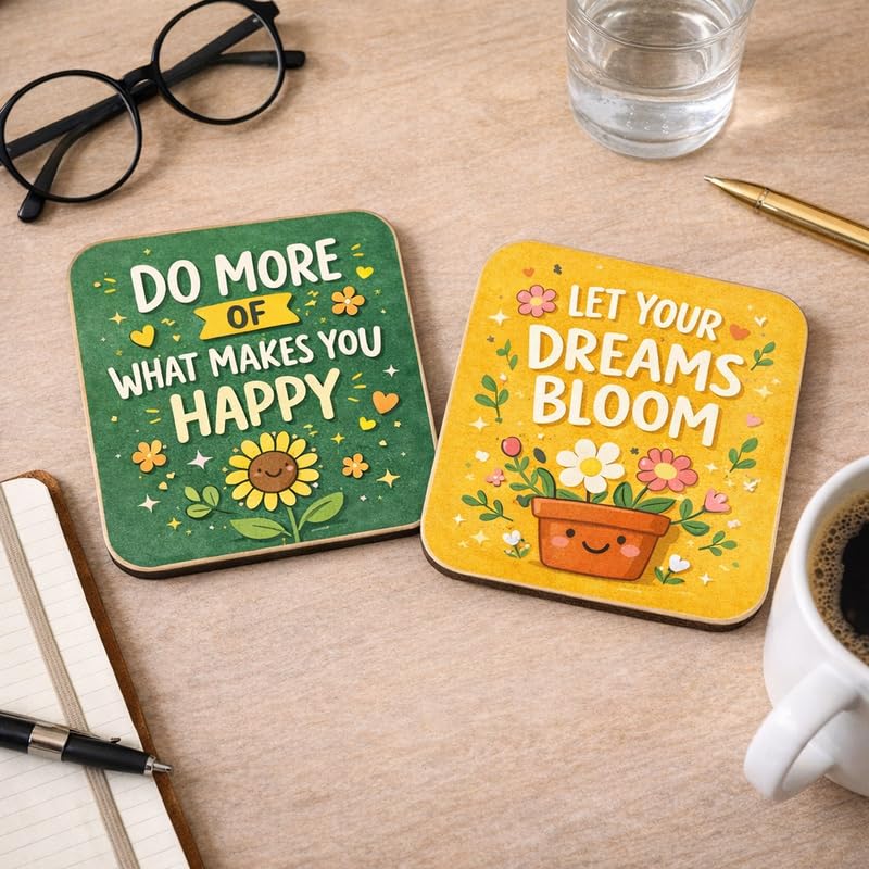 Motivational Quote Coasters Set of 2 | Keep Going & Work Hard Dream Big Wooden Tea Coffee Mug Coaster | Inspirational Drink Coaster for Home Office Desk | Gift for Friends-image-40