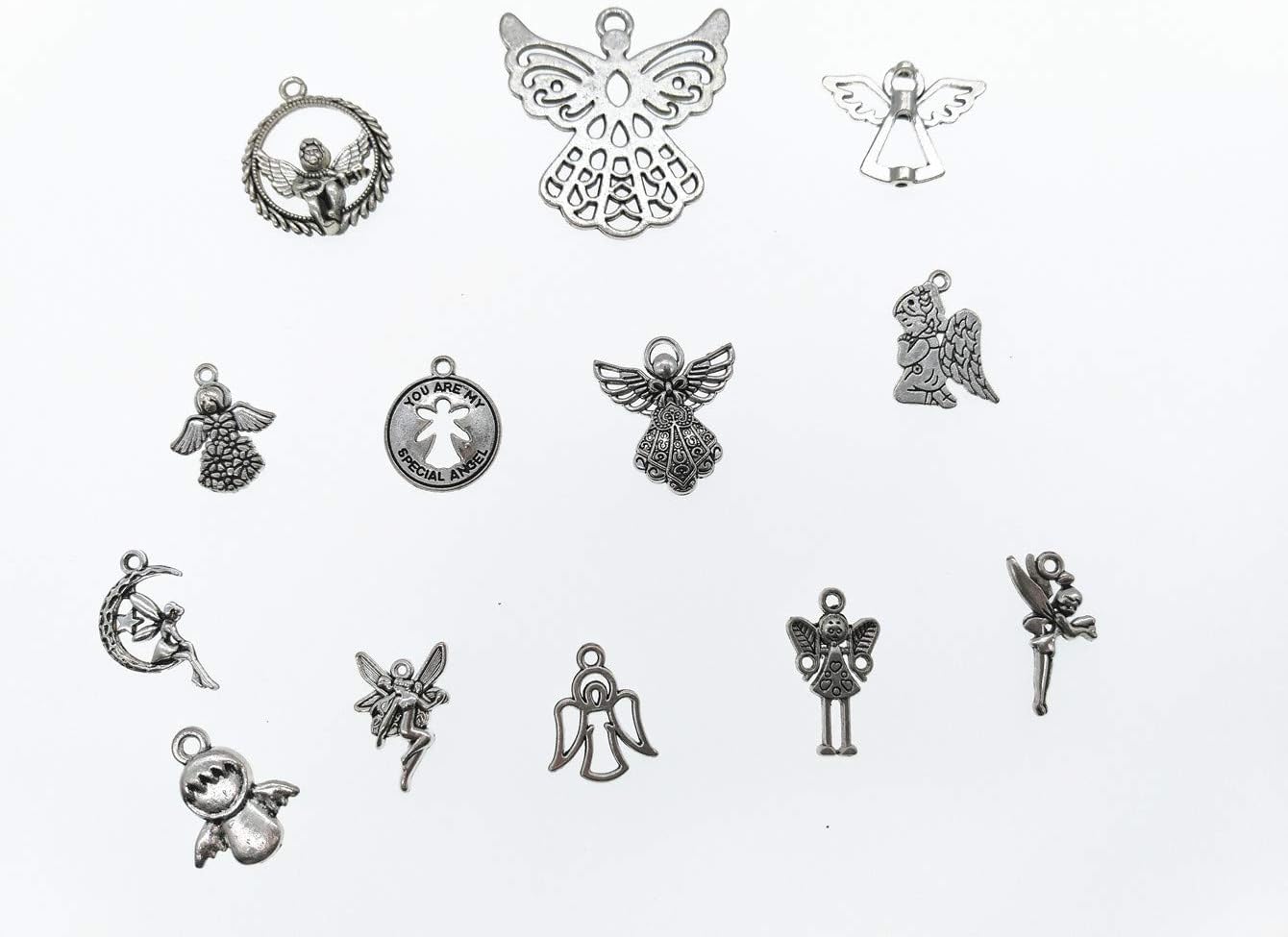 Antique Silver Tone Assorted Metal Charm Pendant Connector for DIY Jewelry Making Findings Accessaries 13pcs,Angel Elf SP024