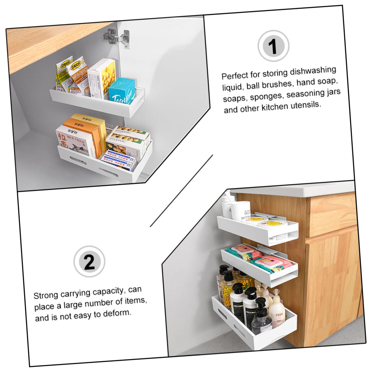 GRIRIW Bathroom under Sink Storage Telescopic Kitchen Rack Sliding Drawer Stainless Steel Dishwasher Liquid Holder