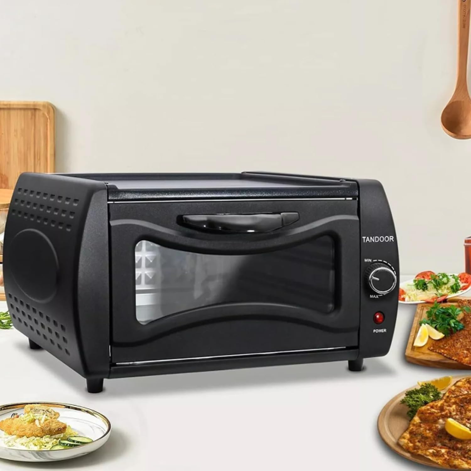 Forno Tandoor Elettrico 2100W Professionale Vetro Temperato Piastra Antiaderente 35x40x23 cm