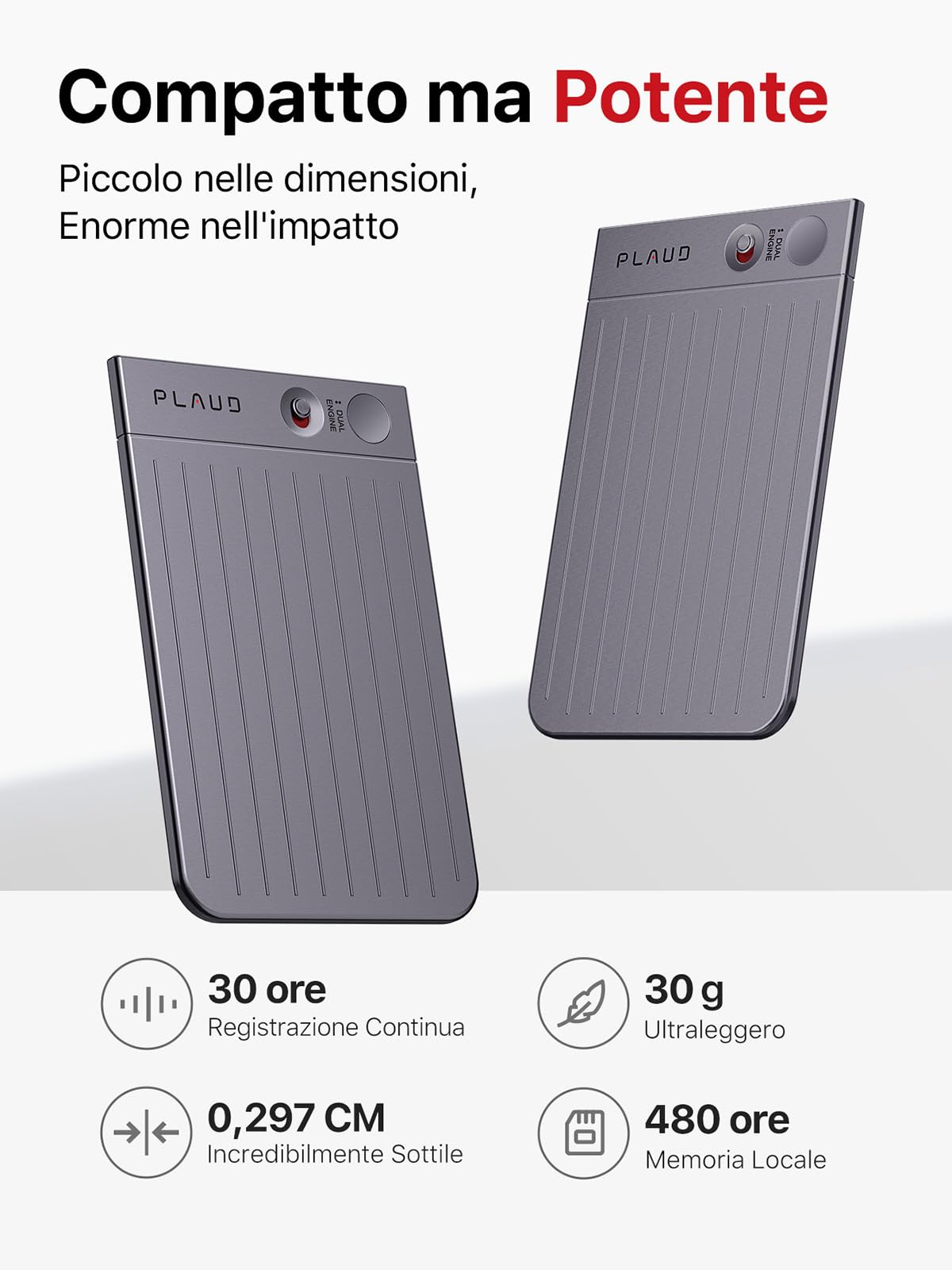 Registratore Vocale AI Con Trascrizione E Riassunto – 64 GB, Riduzione Rumore, Supporto 100+ Lingue, Leggero 32g