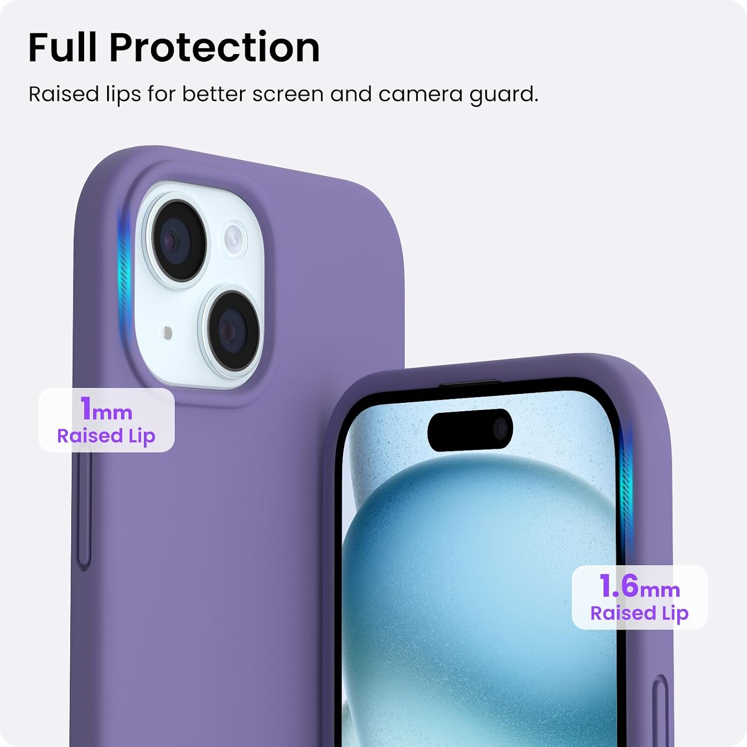 ORNARTO Compatible with iPhone 15 Case 6.1, Slim Liquid Silicone 3 Layers Full Covered Soft Gel Rubber Phone Case, Anti-Scratch Shockproof Protective Cover 6.1 Inch, Amethyst thumbnail
