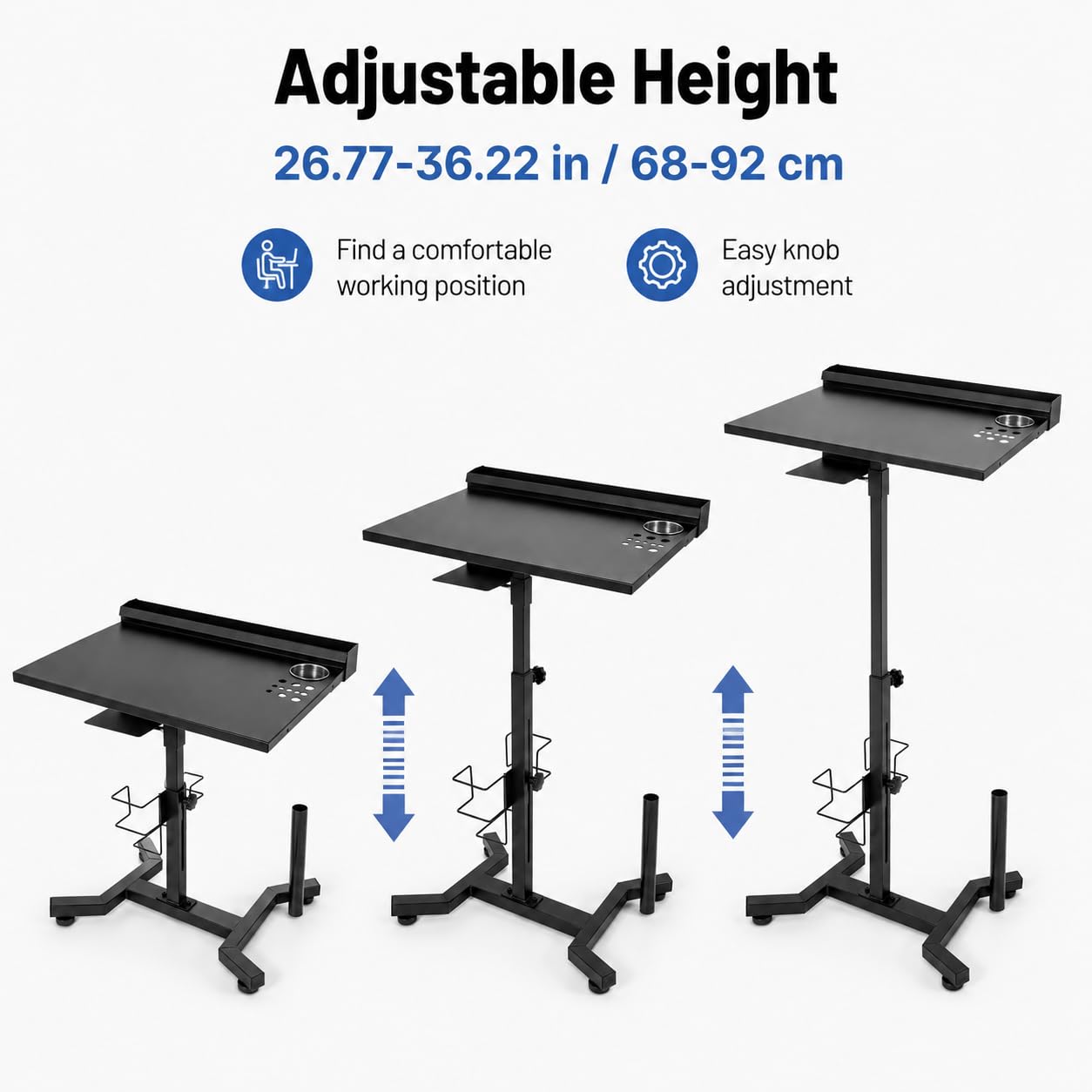 Station de Travail de Tatouage Plateau de Salon Hauteur Réglable 68-92cm Tablette Coiffure A Roulette Portable Mobile Chariot De Rangement,pour La Maison, Salon De Coiffure, Tatouage