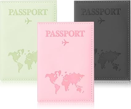 3Pcs Passport Holder for Travel, Family Passport Cover, Passport Book Holder with Pink, Black, and Green for Credit Card, Cash, Air Ticket