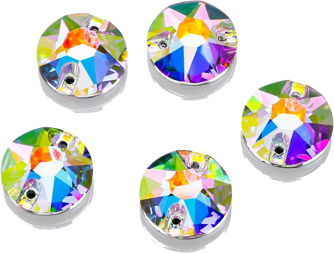 DONGZHOU Round Crystal AB Sew On Rhinestones Flatback Fancy Stone K5 Rhinestones with Holes Sewing Crystals Gemstone Strass for Clothes, Garments, Dress, Jewelry, Belt,Shoes and DIY 10 - Image 5