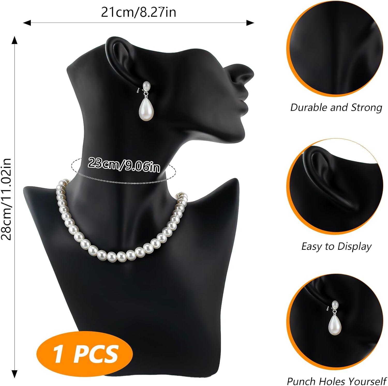 3 Pcs Jewelry Mannequin Display Set Including Boutique Bust Holder Mannequin Earring Stand Hand Display Bracelet Ring Stand for Selling Show(Black)