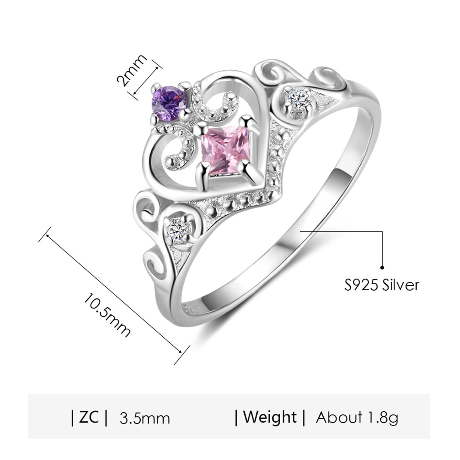 AmDxD Anillo de plata 925 para mujer, acero inoxidable, alianza para hombre, 0 0 cuadrados, corazón, W51.5 & M64, plata 925 Acero inoxidable, circonita cúbica