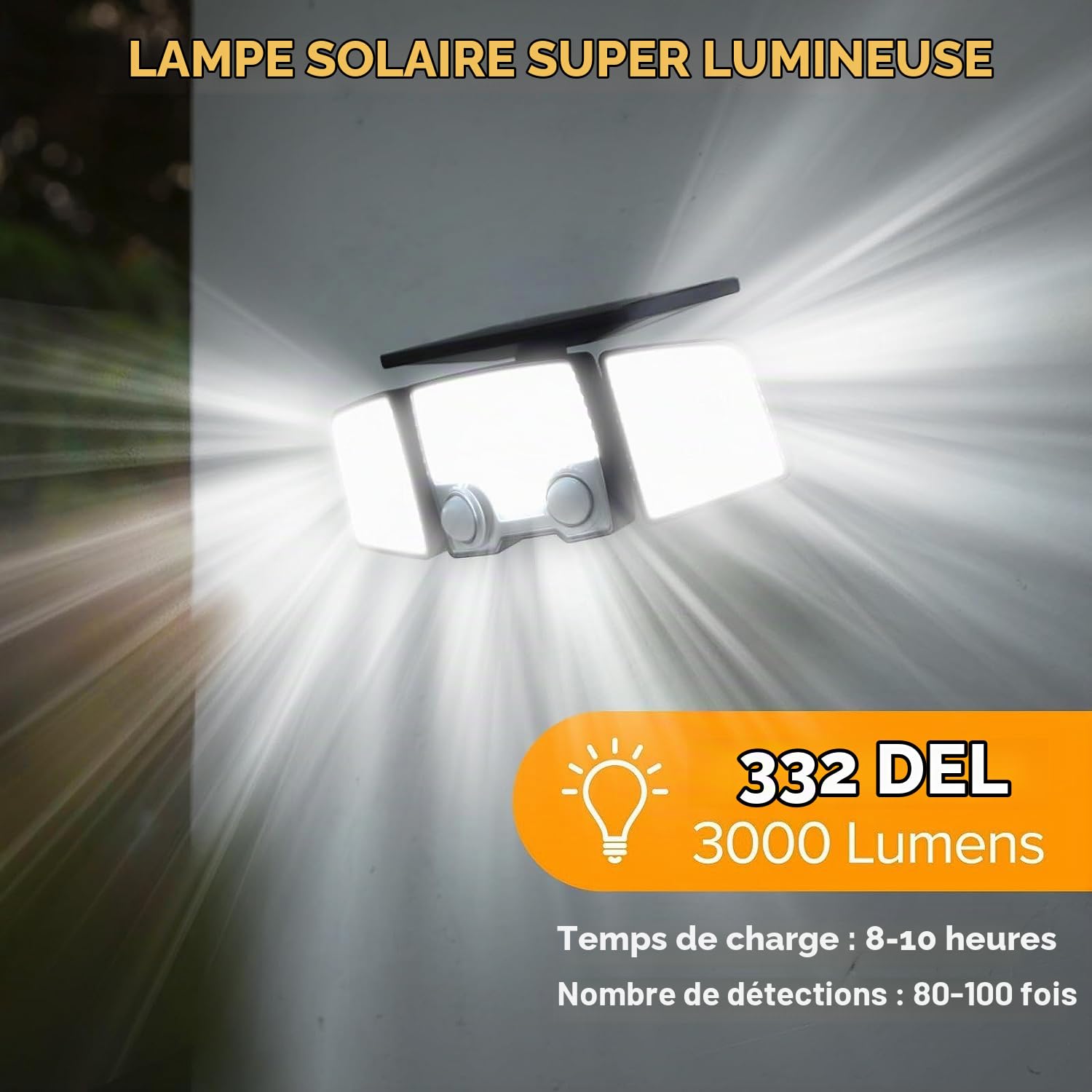 Lumisky Lot de 2 Spots Solaires à 3 Têtes Noires RAYLITE - Éclairage LED Puissant Blanc, Orientables avec Détecteur de Mouvement, Idéaux pour Sécuriser Jardin, Terrasse et Extérieur