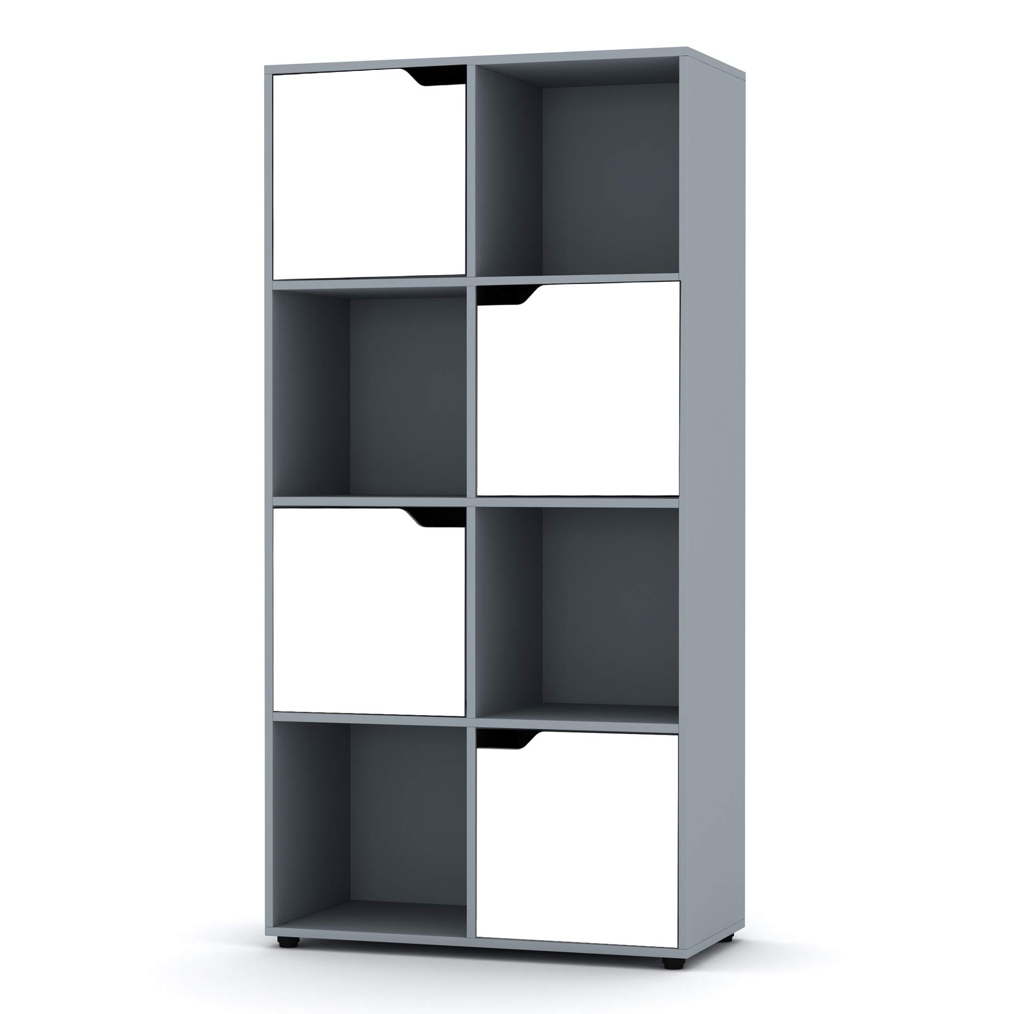URBNLIVING Wooden Cubed Bookcase With Doors (8 Cube, Grey Bookcase And White Door)