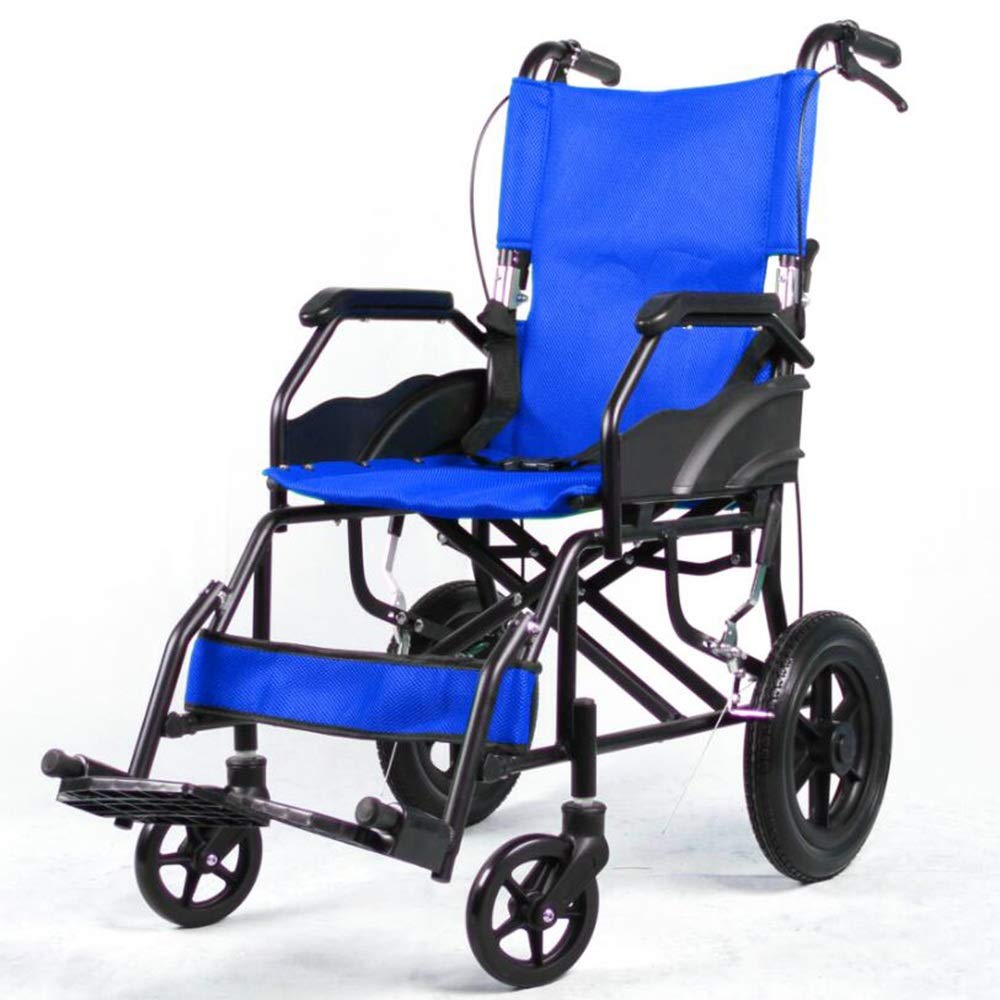 SXSLTSA Portable Light Portable Wheelchair Self-Propelled Mobile Transport Wheelchair, Collapsible Aluminum Alloy Small Transport Portable Wheelchair Self-Propelled Mobile Transport Wheelchair (Blue)