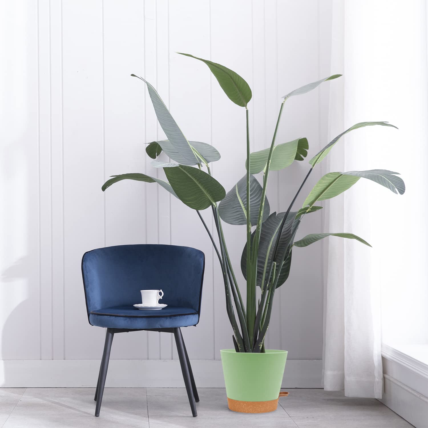 Vaso in plastica con sistema di irrigazione, set di 6 fioriere autoinnaffianti con sottovaso, vaso rotondo per piante grasse, cactus succulente, per interni e balconi (20,3 cm, verde)