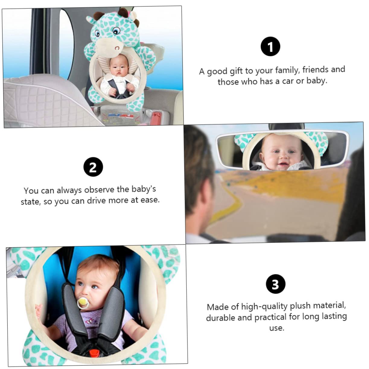 VICASKY 3 Piezas Espejo De Para Bebés De Espejo De Coche Asiento Para Niños Pequeños De Del Coche Green Felpa