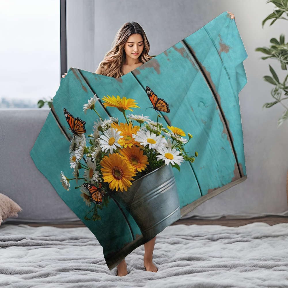 Couverture personnalisée motif fleurs en flanelle 125x150 cm pour lit enfant