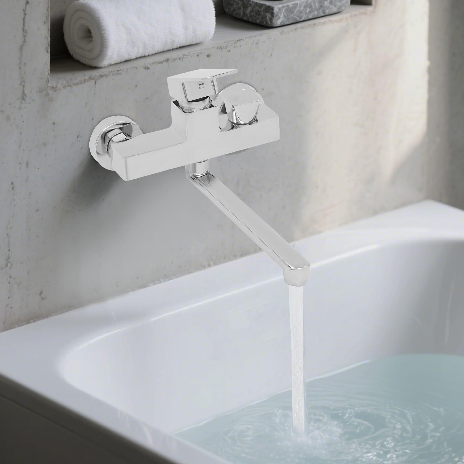 Grifo de bañera giratorio 360 grados reversible montado en la pared con cartucho de cerámica para bañera y ducha, 200 mm, latón cromado