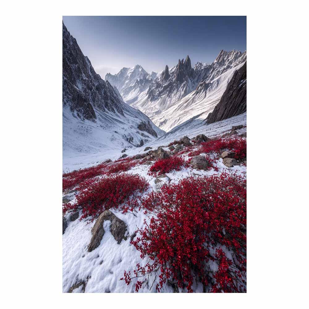 Xeniou Multicolor Flowers Canvas Mountain Reds Berries Views Canvas Wall Art, For Bathroom Living Room Bedroom Office Kitchen(Multicolor)-80X120cm Unframed