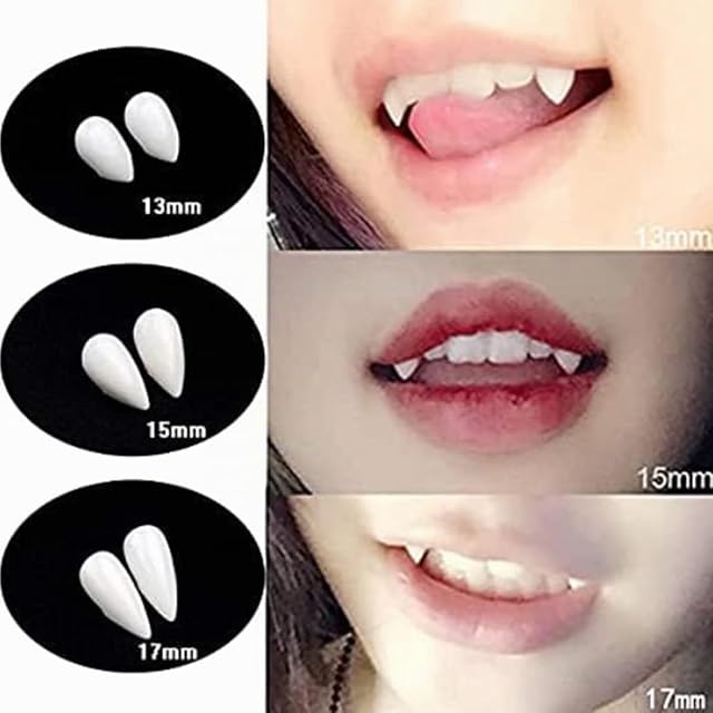 Foto 3 de 7 de JJiaoLinin Dientes Falsos de Vampiro,3 Pares Blood Sucker Colmillos con Pellets Adhesivos para Accesorios…