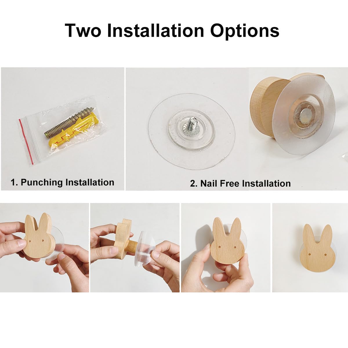 Set di 4 ganci appendiabiti da parete in legno, mollette per porta vestiti, pomelli per armadi e cassetti, decorazione per mobili della cameretta dei bambini (animali carini)