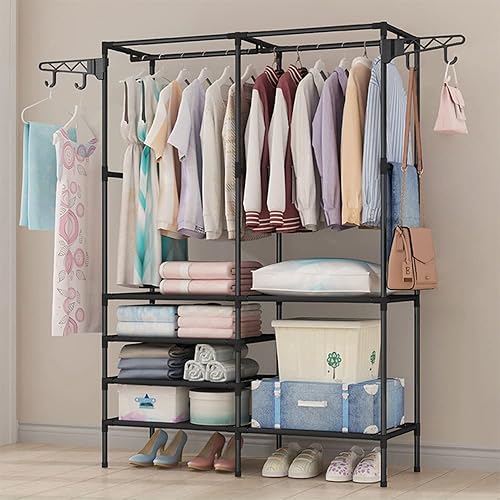 Miniatura 4 de MOAMUN Perchero de metal para colgar ropa colgador de ropa con barra superior estantes de almacenamiento inferiores para el hogar dormitorio