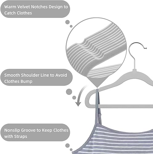 Miniatura 5 de GoodtoU Perchas de terciopelo para niños, paquete de 30 perchas de terciopelo antideslizantes para niños pequeños (gris claro, paquete de 30