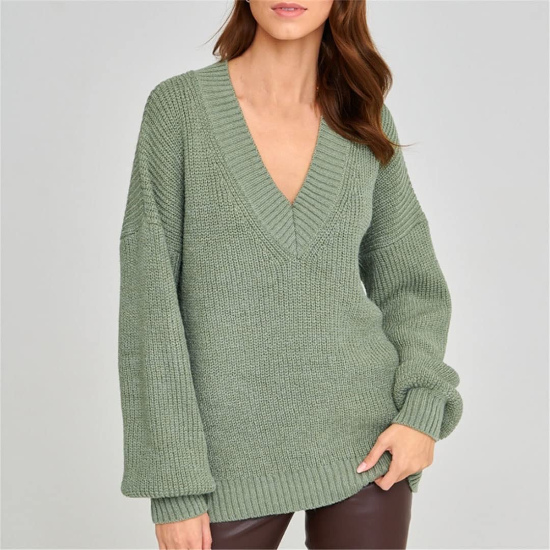 Damski sweter z dekoltem w serek ciepły gruby luźny sweter solidny sweter na co dzień top, Jak pokazano, S