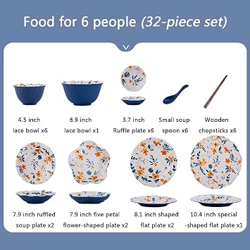 Retro Flower Glaze Glaze Dish Set, Porcelain Flower Pizza Bakeware Cheese Oven Bakeware, Suitable for Cooking, Kitchen, Cake Dinner,32 Piece Set
