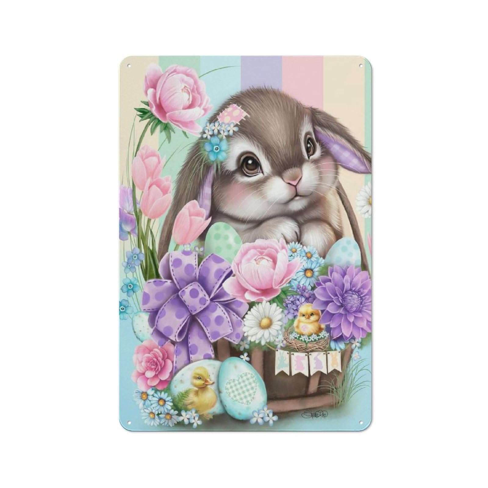 Vintage Easter Bunny Basket Tin Sign 30x20cm, Shed Wall Plaque for Garage, Workshop, Shed Or Utility Room