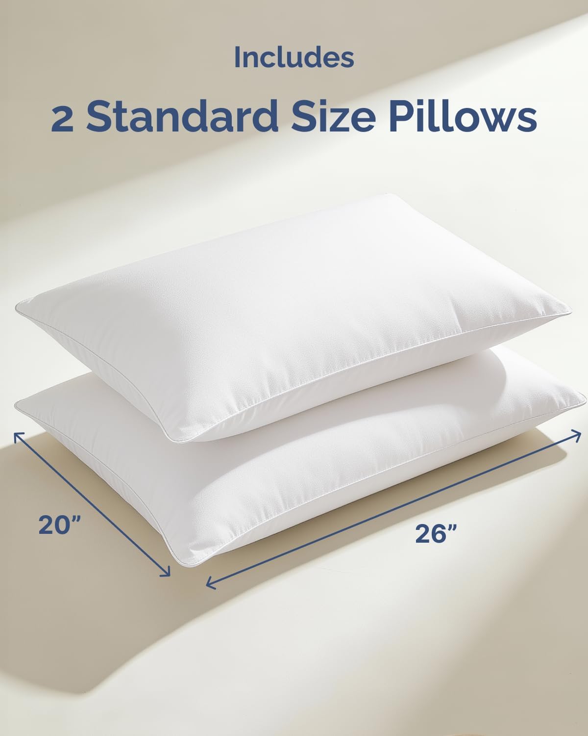 CGK Linens Standard Size Pillows Set of 2 - Soft, Fluffy, Cozy Down Alternative Bed Pillows for Back & Stomach Sleepers - Low Density, Low Loft Support, Machine Washable - OEKO-TEX - 20" x 26" - White
