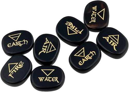 Miniatura 3 de rockcloud Cristal curativo, 4 piedras de símbolo triangular, grabadas, piedras de palma, equilibrio de reiki, agta negra