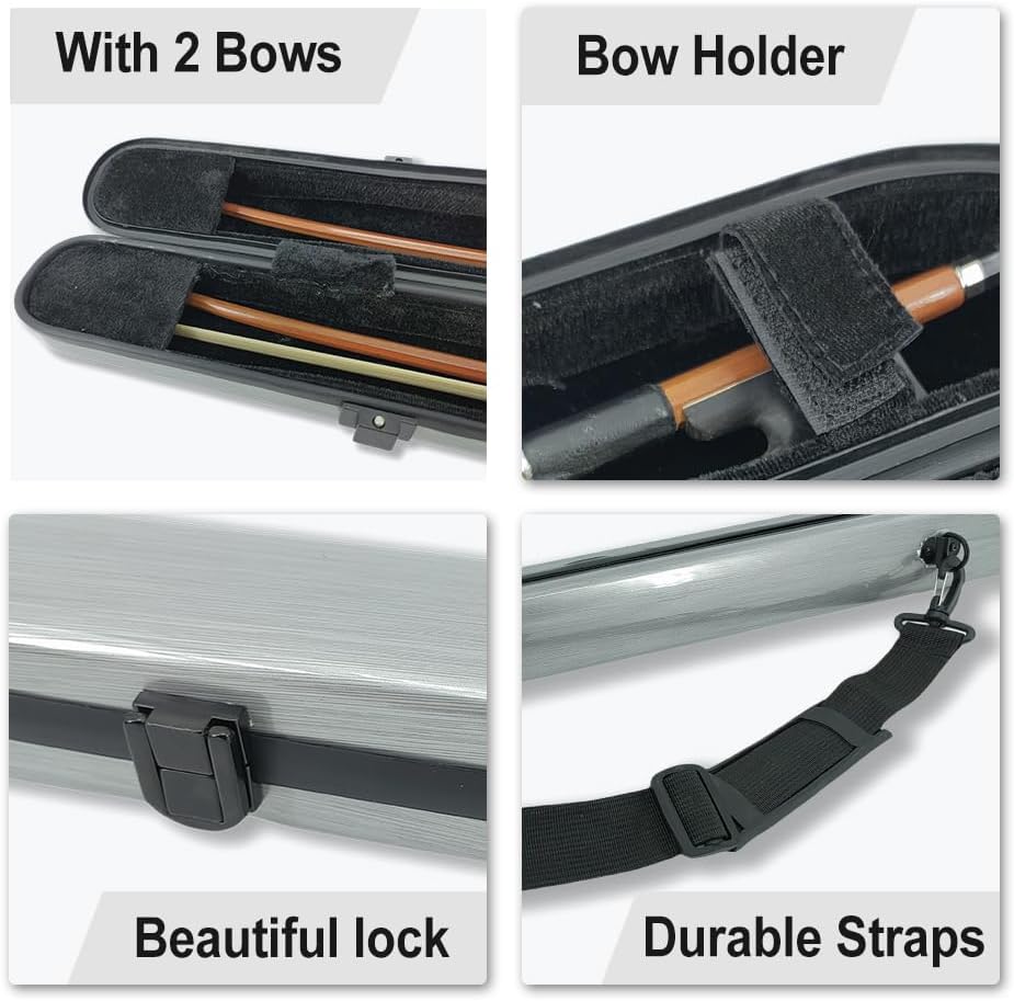 yinfente Violin Viola Cello Bow Case Carbon Fiber Strong Lightweight Bow Bag Hold 2pcs Bow Adjustable Strap